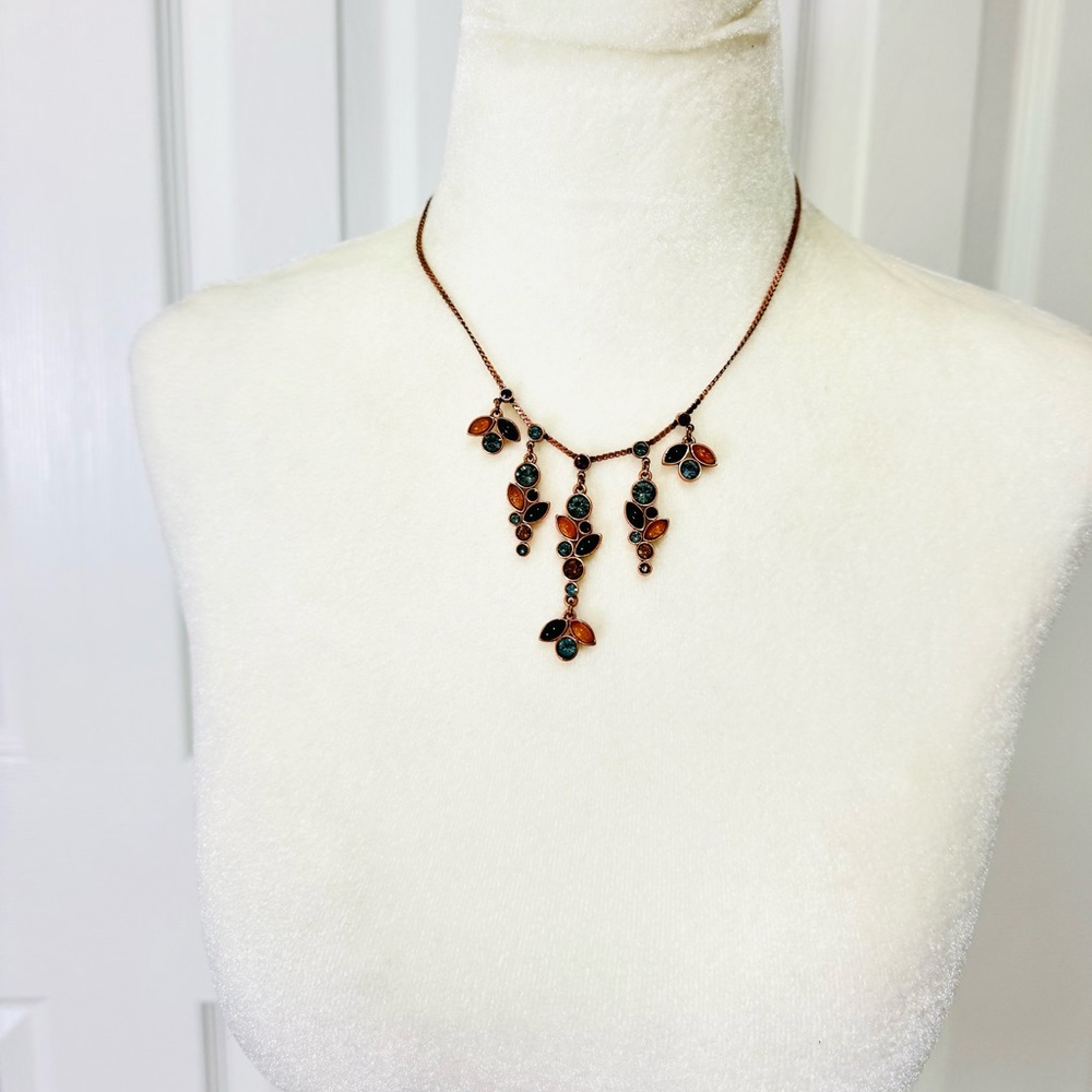 NWT Pilgrim Necklace Coper Chain dangling cabochon rhinestones